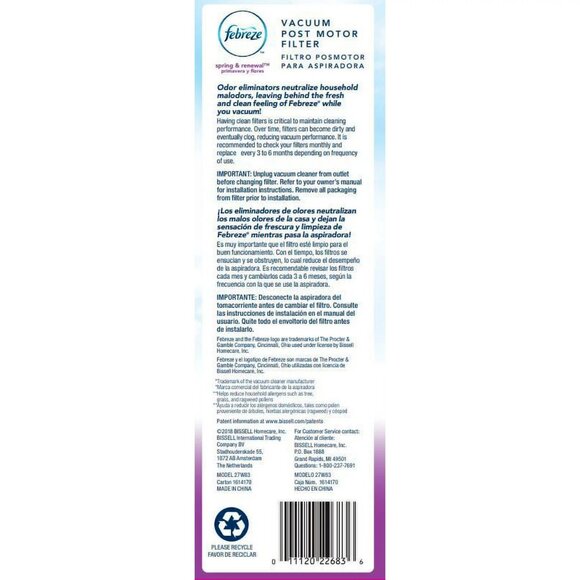Febreze Spring & Renewal Scent BISSELL Style 7, 9 & 16 Vacuum Filter, 27W83 - Picture 3 of 4